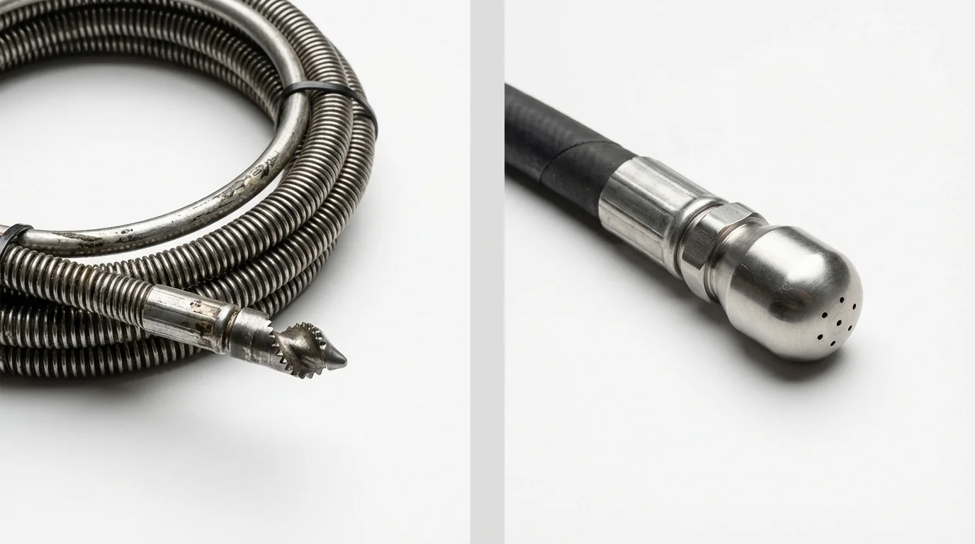 Drain snake cable and hydro jetting nozzle used for drain cleaning in Oil City, PA