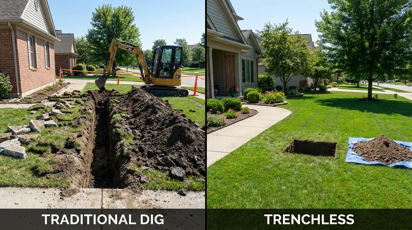 Trenchless sewer repair with minimal yard damage versus traditional excavation in Oil City, PA